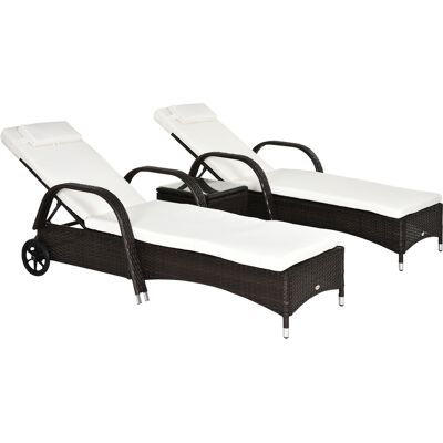 Outsunny Sonnenliege Gartenliege Tisch 3er-set Gartenmöbel, Polyrattan+metall Braun+cremeweiß Outsunny Sonnenliege Gartenliege Tisch 3er-set Gartenmöbel, Polyrattan+metall Braun+cremeweiß