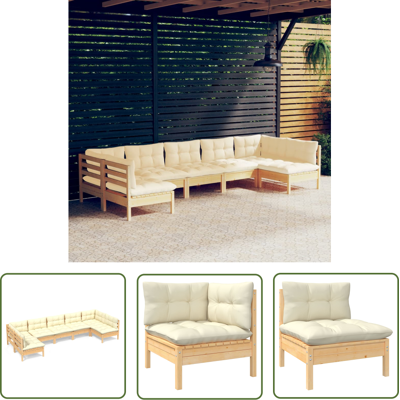 vidaXL Garten-Lounge-Set mit Creme-Kissen - Gartenmöbel vidaXL Garten-Lounge-Set mit Creme-Kissen - Gartenmöbel