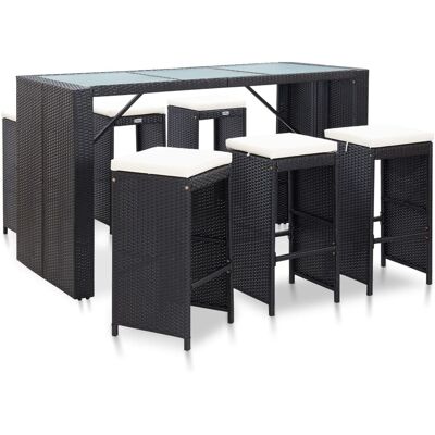 MINKUROW Vidaxl 7-tlg. Gartenbar-set Mit Auflagen Poly Rattan Schwarz MINKUROW Vidaxl 7-tlg. Gartenbar-set Mit Auflagen Poly Rattan Schwarz
