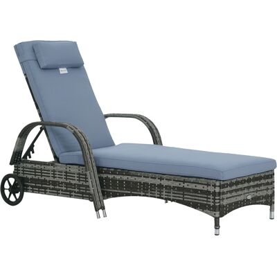 Outsunny Sonnenliege Polyrattan Gartenliege Mit 5-fach Verstellbarer Rücklehne, Polsterauflage, Rollen, Kissen, 160 Kg Belastbar Relaxliege Liegestuhl Für Garten, 200x73x30-103cm, Grau Outsunny Sonnenliege Polyrattan Gartenliege Mit 5-fach Verstellbarer Rücklehne, Polsterauflage, Rollen, Kissen, 160 Kg Belastbar Relaxliege Liegestuhl Für Garten, 200x73x30-103cm, Grau