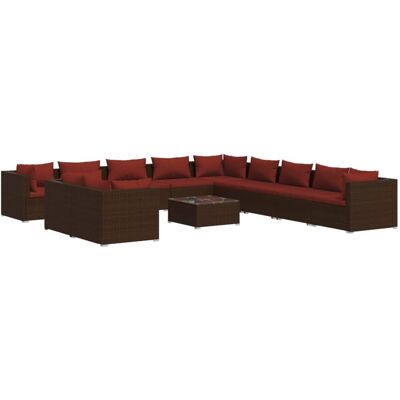 12-tlg. Garten-lounge-set Mit Kissen Braun Poly Rattan Vidaxl 12-tlg. Garten-lounge-set Mit Kissen Braun Poly Rattan Vidaxl
