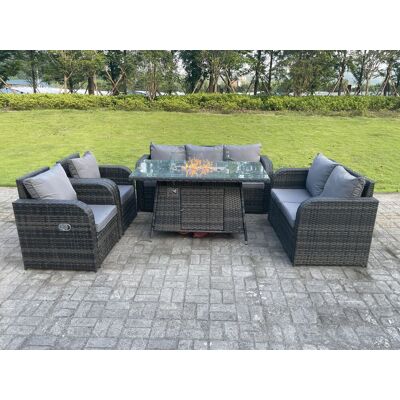 Dunkelgrau Gemischt Rattan Outdoor Gartenmöbel Gas Feuerstelle Brenner Tisch Sets Lounge Love Sofa Liegestühle 7 Sitzer - Fimous Dunkelgrau Gemischt Rattan Outdoor Gartenmöbel Gas Feuerstelle Brenner Tisch Sets Lounge Love Sofa Liegestühle 7 Sitzer - Fimous