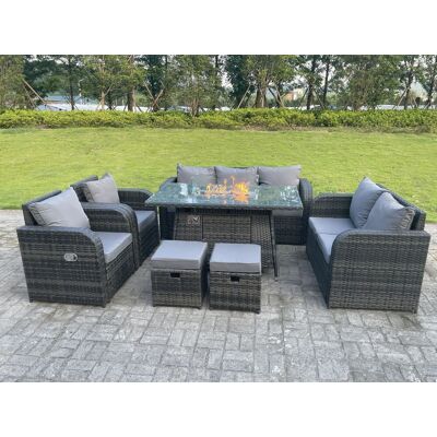 Dunkelgrau Gemischt Rattan Outdoor Gartenmöbel Gas Feuerstelle Brenner Tisch Sets Gas Heater Lounge Love Sofa Recling Stühle Fußhocker 9 Sitzer - Fimous Dunkelgrau Gemischt Rattan Outdoor Gartenmöbel Gas Feuerstelle Brenner Tisch Sets Gas Heater Lounge Love Sofa Recling Stühle Fußhocker 9 Sitzer - Fimous
