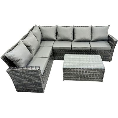Hoher Rücken Rattan Ecksofa Set Länger Couchtisch Gartenmöbel Dunkelgrau Linke Option - Fimous Hoher Rücken Rattan Ecksofa Set Länger Couchtisch Gartenmöbel Dunkelgrau Linke Option - Fimous