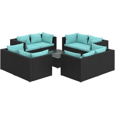 Vidaxl 9-tlg. Garten-lounge-set Mit Kissen Poly Rattan Schwarz Vidaxl 9-tlg. Garten-lounge-set Mit Kissen Poly Rattan Schwarz