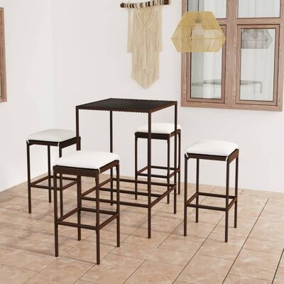 MINKUROW Vidaxl 5-tlg. Gartenbar-set Mit Kissen Poly Rattan Braun MINKUROW Vidaxl 5-tlg. Gartenbar-set Mit Kissen Poly Rattan Braun