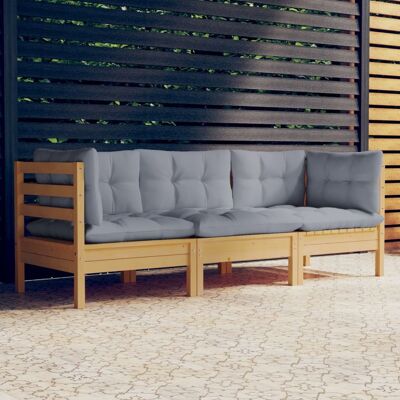 Vidaxl 3-seater Garden Sofa With Grey Cushions Solid Pinewood (806633+806645) Vidaxl 3-seater Garden Sofa With Grey Cushions Solid Pinewood (806633+806645)