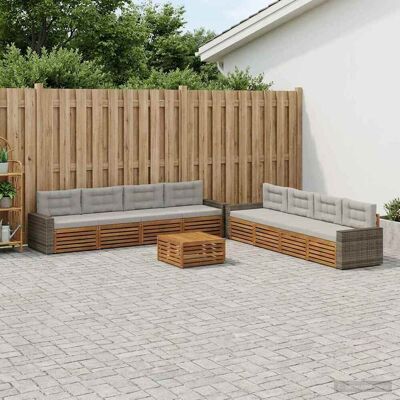 SORRUDER Vidaxl Outdoor-sofagarnitur 9 Stk. Natürlich Und Hellgrau Polyester SORRUDER Vidaxl Outdoor-sofagarnitur 9 Stk. Natürlich Und Hellgrau Polyester