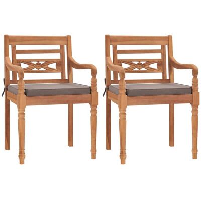 VIDAXL Batavia Stühle 2 Stück Mit Dunkelgrauen Kissen Aus Teakholz VIDAXL Batavia Stühle 2 Stück Mit Dunkelgrauen Kissen Aus Teakholz
