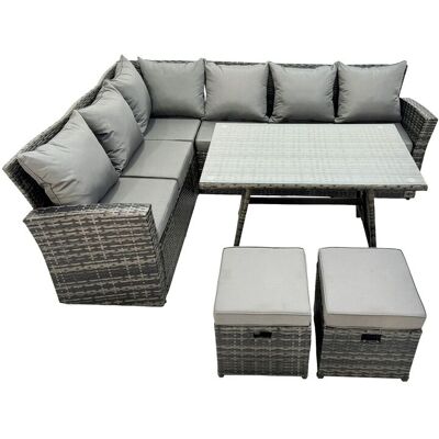 Hoher Rücken Rattan Ecksofa Set Esstisch Gartenmöbel Dunkelgrau Gemischt Linke Option - Fimous Hoher Rücken Rattan Ecksofa Set Esstisch Gartenmöbel Dunkelgrau Gemischt Linke Option - Fimous