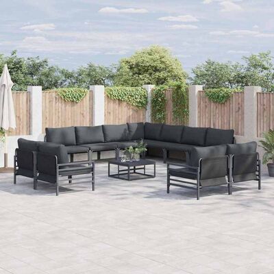 SORRUDER Vidaxl Gartensofa-set Mit Kissen 12 Pcs Schwarz Stahl SORRUDER Vidaxl Gartensofa-set Mit Kissen 12 Pcs Schwarz Stahl