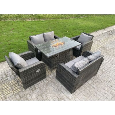 Fimous Rattan Outdoor Furniture Gas Fire Pit Rechteckiger Esstisch mit Gasheizung Verstellbare Liegesessel - Gartenmöbel Fimous Rattan Outdoor Furniture Gas Fire Pit Rechteckiger Esstisch mit Gasheizung Verstellbare Liegesessel - Gartenmöbel