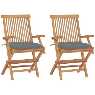 Vidaxl - Gartenstühle Mit Grauen Kissen 2 Stk. Massivholz Teak Vidaxl - Gartenstühle Mit Grauen Kissen 2 Stk. Massivholz Teak