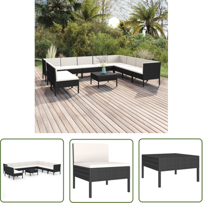 VIDAXL The Living Store 11-tlg. Garten-lounge-set Mit Auflagen Poly Rattan Schwarz - Gartensonnenliege - Gartenloungesessel - Outdoor-sofa - Poolliegen - Gartenmöbeln VIDAXL The Living Store 11-tlg. Garten-lounge-set Mit Auflagen Poly Rattan Schwarz - Gartensonnenliege - Gartenloungesessel - Outdoor-sofa - Poolliegen - Gartenmöbeln