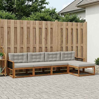 SORRUDER Vidaxl Outdoor-sofagarnitur Mit Kissen 5 Pcs Natur Und Hellgrau SORRUDER Vidaxl Outdoor-sofagarnitur Mit Kissen 5 Pcs Natur Und Hellgrau