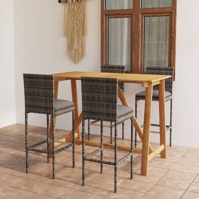 Vidaxl 5 Piece Garden Bar Set With Cushions Grey (312409+313438) Vidaxl 5 Piece Garden Bar Set With Cushions Grey (312409+313438)