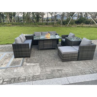 Outdoor Rattan Gartenmöbel Gas Feuerstelle Esstisch Sets Lounge Stühle Beistelltische Dunkelgrau Gemischt 9 Sitzer - Fimous Outdoor Rattan Gartenmöbel Gas Feuerstelle Esstisch Sets Lounge Stühle Beistelltische Dunkelgrau Gemischt 9 Sitzer - Fimous