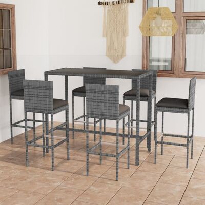 MINKUROW 7-tlg. Gartenbar-set Mit Kissen Poly Rattan Grau Vidaxl MINKUROW 7-tlg. Gartenbar-set Mit Kissen Poly Rattan Grau Vidaxl