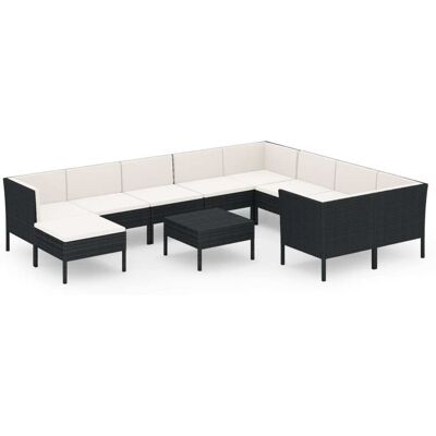 11-tlg. Garten-lounge-set Mit Auflagen Poly Rattan Schwarz Vidaxl 11-tlg. Garten-lounge-set Mit Auflagen Poly Rattan Schwarz Vidaxl