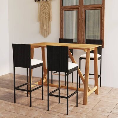 Vidaxl 5 Piece Garden Bar Set With Cushions Black (312409+313437) Vidaxl 5 Piece Garden Bar Set With Cushions Black (312409+313437)