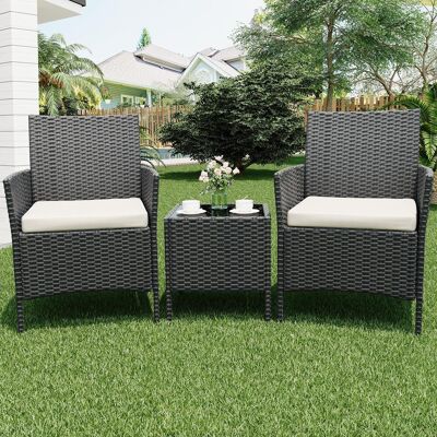 GARVEE Balkonmöbel Set,3-teiliges Wetterfestes Gartenmöbel-set Aus Pe-rattan – 2 Bequeme Sessel Mit Weichen Polstern & 1 Glastisch – Stilvolle Outdoor-loungemöbel Für Terrasse, Balkon, Veranda, Pool GARVEE Balkonmöbel Set,3-teiliges Wetterfestes Gartenmöbel-set Aus Pe-rattan – 2 Bequeme Sessel Mit Weichen Polstern & 1 Glastisch – Stilvolle Outdoor-loungemöbel Für Terrasse, Balkon, Veranda, Pool