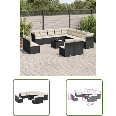 VIDAXL The Living Store 14-tlg. Garten-sofagarnitur Mit Kissen Schwarz Poly Rattan - Gartenmöbel Set - Pe-rattan Möbel - Outdoor Sofa - Esstisch - Lounge Gruppe VIDAXL The Living Store 14-tlg. Garten-sofagarnitur Mit Kissen Schwarz Poly Rattan - Gartenmöbel Set - Pe-rattan Möbel - Outdoor Sofa - Esstisch - Lounge Gruppe