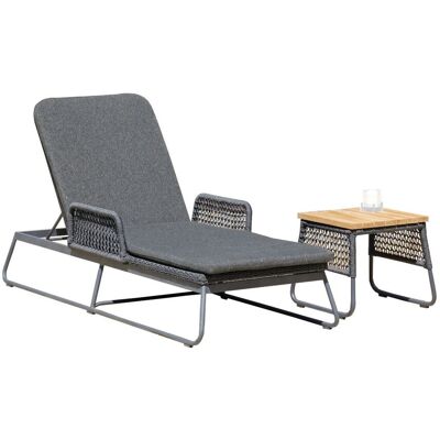 Sonnenpartner Lounge-liege Poison Mit Beistelltisch Teak/aluminium Mit Polyrope Dunkelgrau Mit Aufla Sonnenpartner Lounge-liege Poison Mit Beistelltisch Teak/aluminium Mit Polyrope Dunkelgrau Mit Aufla