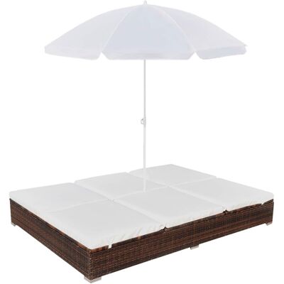 Outdoor-loungebett Mit Sonnenschirm Poly Rattan Braun - Vidaxl Outdoor-loungebett Mit Sonnenschirm Poly Rattan Braun - Vidaxl