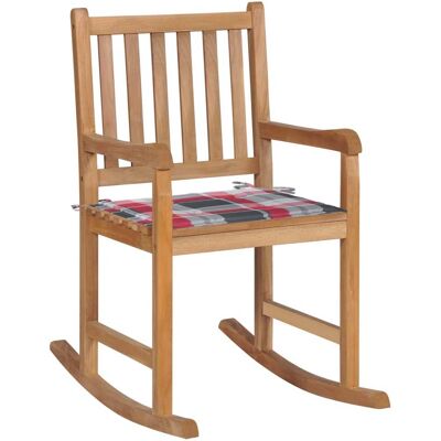 Schaukelstuhl Mit Rotem Karomuster-kissen Massivholz Teak Vidaxl Schaukelstuhl Mit Rotem Karomuster-kissen Massivholz Teak Vidaxl