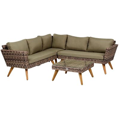 BELIANI Garten Ecksofa Mit Tisch 6-sitzer Vittoria Olivgrün Polyrattan BELIANI Garten Ecksofa Mit Tisch 6-sitzer Vittoria Olivgrün Polyrattan