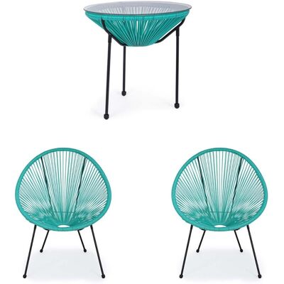 YES EVERYDAY Moderne Lounge Set "parker" Mit Sesseln Und Couchtisch Aus Synthetischem Seil Für Garten Und Veranda -couchtisch + 2 Sessel / Hellblau YES EVERYDAY Moderne Lounge Set "parker" Mit Sesseln Und Couchtisch Aus Synthetischem Seil Für Garten Und Veranda -couchtisch + 2 Sessel / Hellblau