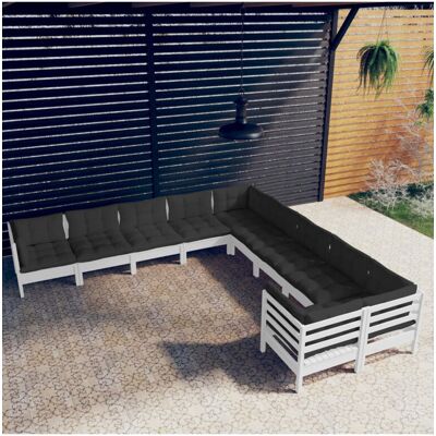 vidaXL 11-tlg. Gartenset mit Kissen - Weiß - Gartenmöbelset vidaXL 11-tlg. Gartenset mit Kissen - Weiß - Gartenmöbelset