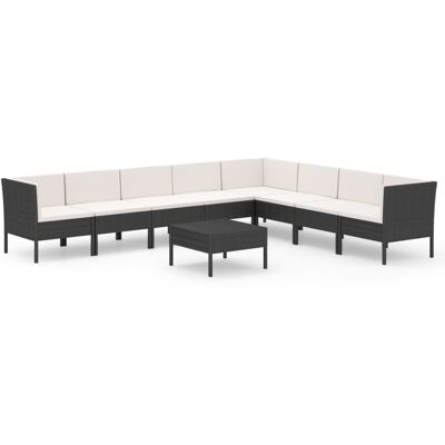 9-tlg. Garten-lounge-set Mit Auflagen Poly Rattan Schwarz Vidaxl 9-tlg. Garten-lounge-set Mit Auflagen Poly Rattan Schwarz Vidaxl