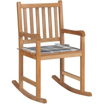 Vidaxl - Schaukelstuhl Mit Grauem Karomuster-kissen Massivholz Teak Vidaxl - Schaukelstuhl Mit Grauem Karomuster-kissen Massivholz Teak