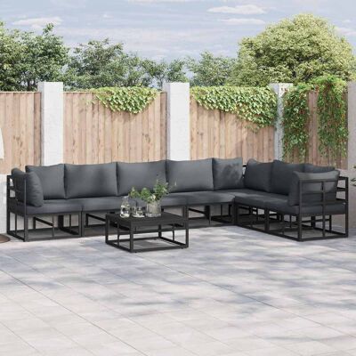 SORRUDER Vidaxl Gartensofa-set Mit Kissen 7 Pcs Schwarz Aluminium SORRUDER Vidaxl Gartensofa-set Mit Kissen 7 Pcs Schwarz Aluminium