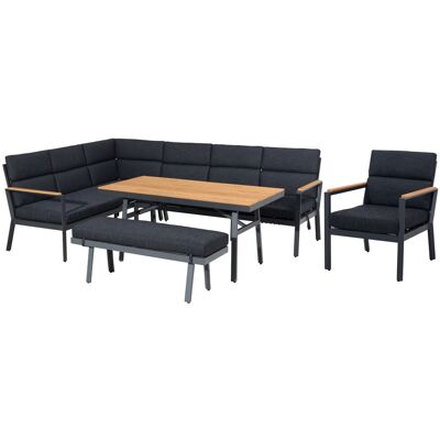 Gardissimo Dining-ecklounge "nabari Xl" Inkl. Ecksofa, Bank, Tisch Und Kissen, Anthrazit / Braun, Mit Sessel, Links Gardissimo Dining-ecklounge "nabari Xl" Inkl. Ecksofa, Bank, Tisch Und Kissen, Anthrazit / Braun, Mit Sessel, Links