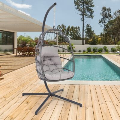 Progarden Ecd Germany Hängesessel Mit Gestell Und Kissen, Grau, Rattan-optik, Wetterfest, Indoor/outdoor, Stahl Hängesesselgestell, Hängestuhl Hängekorb Hängeschaukel Hängesitz Für Garten/balkon Progarden Ecd Germany Hängesessel Mit Gestell Und Kissen, Grau, Rattan-optik, Wetterfest, Indoor/outdoor, Stahl Hängesesselgestell, Hängestuhl Hängekorb Hängeschaukel Hängesitz Für Garten/balkon