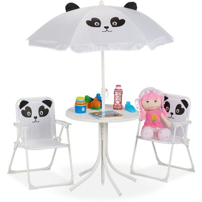 Relaxdays Camping Kindersitzgruppe, Panda Motiv, Kindersitzgarnitur Mit Sonnenschirm, Klappstühlen & Tisch, Garten, Weiß Relaxdays Camping Kindersitzgruppe, Panda Motiv, Kindersitzgarnitur Mit Sonnenschirm, Klappstühlen & Tisch, Garten, Weiß