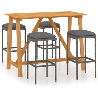 Vidaxl 5 Piece Garden Bar Set With Cushions Grey (312409+313447) Vidaxl 5 Piece Garden Bar Set With Cushions Grey (312409+313447)
