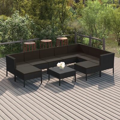 10-tlg. Garten-lounge-set Mit Auflagen Poly Rattan Schwarz Vidaxl 10-tlg. Garten-lounge-set Mit Auflagen Poly Rattan Schwarz Vidaxl