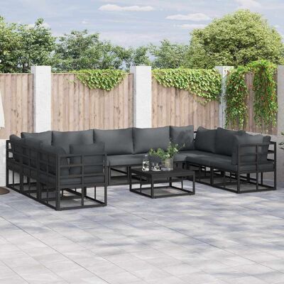 SORRUDER Vidaxl Gartensofa-set Mit Kissen 9 Pcs Schwarz Aluminium SORRUDER Vidaxl Gartensofa-set Mit Kissen 9 Pcs Schwarz Aluminium