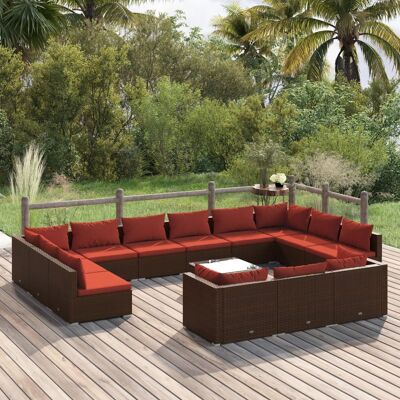 14-tlg. Garten-lounge-set Mit Kissen Braun Poly Rattan Vidaxl 14-tlg. Garten-lounge-set Mit Kissen Braun Poly Rattan Vidaxl