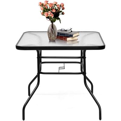 Bistrotisch Gartentisch Glastisch Beistelltisch Balkontisch Terrassentisch Mit Schirmloch Und Glasplatte Für Den Innen- Und Aussenbereich 80x80x71cm - Costway Bistrotisch Gartentisch Glastisch Beistelltisch Balkontisch Terrassentisch Mit Schirmloch Und Glasplatte Für Den Innen- Und Aussenbereich 80x80x71cm - Costway