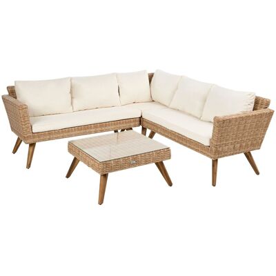 BELIANI Garten Ecksofa Mit Tisch 6-sitzer Vittoria Cremeweiß Polyrattan BELIANI Garten Ecksofa Mit Tisch 6-sitzer Vittoria Cremeweiß Polyrattan