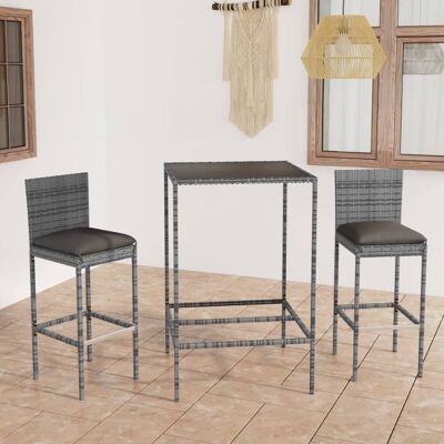 MINKUROW 3-tlg. Gartenbar-set Mit Kissen Poly Rattan Grau Vidaxl MINKUROW 3-tlg. Gartenbar-set Mit Kissen Poly Rattan Grau Vidaxl