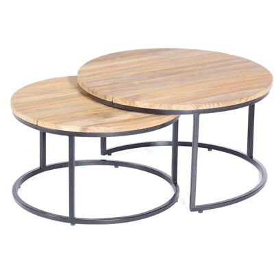 2er-set Lounge-beistelltische Cambridge Ø 65 Und 76 Cm Metall Anthrazit Teakholz Old T - Sonnenpartner 2er-set Lounge-beistelltische Cambridge Ø 65 Und 76 Cm Metall Anthrazit Teakholz Old T - Sonnenpartner