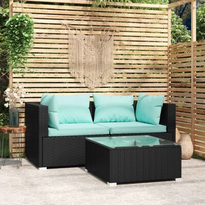 3-tlg. Garten-lounge-set Mit Kissen Schwarz Poly Rattan Vidaxl 3-tlg. Garten-lounge-set Mit Kissen Schwarz Poly Rattan Vidaxl