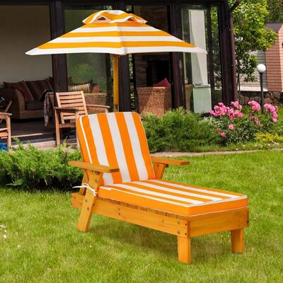 Costway Kinder Sonnenliege Mit Sonnenschirm, Kinderliege Holz, Gartenliege, Bis 50kg, Strandliege Holzliege, Kinderstuhl Mit Kissen 92x49x106cm Costway Kinder Sonnenliege Mit Sonnenschirm, Kinderliege Holz, Gartenliege, Bis 50kg, Strandliege Holzliege, Kinderstuhl Mit Kissen 92x49x106cm