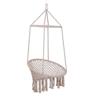 Trade Shop Traesio - Trade Shop - Hängemattenschaukelstuhl Holzschaukel Geflochtenes Seil Baumwolle Beige - Trade Shop Traesio - Trade Shop - Hängemattenschaukelstuhl Holzschaukel Geflochtenes Seil Baumwolle Beige -