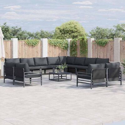 SORRUDER Vidaxl Gartensofa-set Mit Kissen 13 Pcs Schwarz Stahl SORRUDER Vidaxl Gartensofa-set Mit Kissen 13 Pcs Schwarz Stahl
